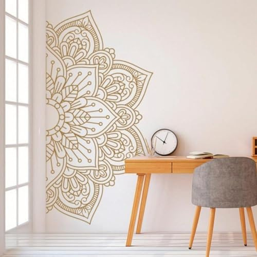 Künstlerisches Mandala-Wandtattoo, entfernbar, PVC-Dekor für Ihr elegantes Zuhause, goldfarben, 42 x 82 cm