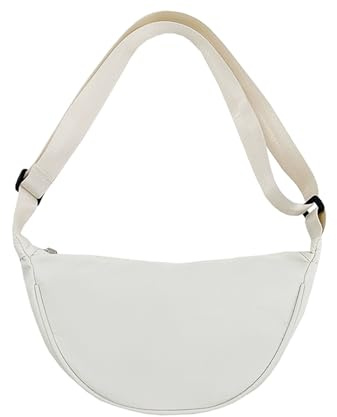 FENGQQKJ Halbmond Tasche Nylon Crossbody Bag Damen Umhängetasche Schultertasche Nylon Crossbag Weiß Schultertaschen Lässige Umhängetaschen Mode Bauchtasche für Alltag Arbeit