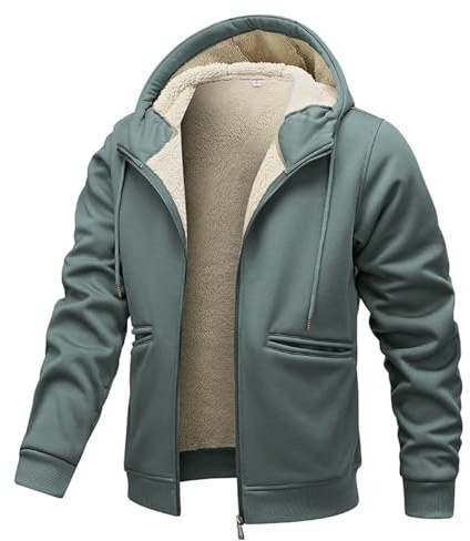 XCXC Herren Fleecejacke mit Kapuze und Reißverschluss Männer Einfarbige Gefütterte Winterjacke Kapuzenjacke mit Kordelzug Taschen Sweatjacke Freizeitjacke für Alltag