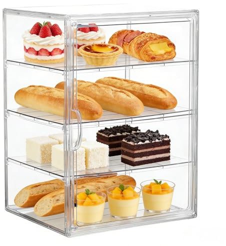 Guiwuiyu Pastrys Display Case, Transparent Cake Display Cabinet, 4 Tier Adjustable Bread Storage Containers with Magnetic Door, Acrylic Bakery Display Cabinets for Breads Dessert Cookie Baking