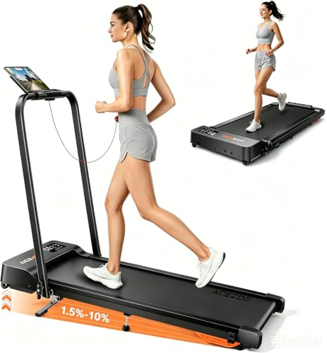 Treadmills for Home Foldable,2 in 1 Folding Walking Pad with 10% Incline and handle bar,Portable Under Desk Treadmill,Dual LED Display, APP & Remote, 135kg Capacity
