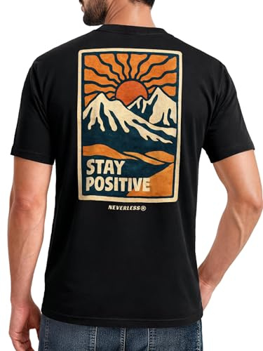Neverless® Herren T-Shirt Backprint Outdoor Grafik Print Stay Positive Good Vibes Fashion Streetstyle Männer
