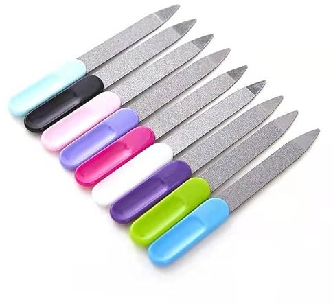 FooYee 6 Pcs Metal Nail Files, Stainless Steel Professional Nail File, Anti-Slip Grooved Manicure Tools for Home Salon Use