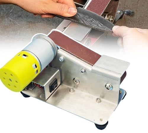 WLSYX Benchtop Belt Sanding Machine, Knife Sharpener Electric Bench Grinder with 10*Sand Belt, 4000-9000RPM 7-Speed Adjustable, Durbale Stable, for Metal Wood DIY Handcraft & Knife Sharpening