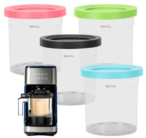4 Piezas Recipientes de Helado, Vasos de Repuesto 473 ml, Compatible con Ninja XSKPLID2CD Pints, NC299AM, NC300s Series, Sin BPA, con Tapas de Colores, para Sorbete