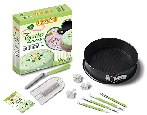 Guardini, Caja para regalo, Set para decoración: 1 tartera Desmontable de 26 +1 raspador de crema +1 espátula +3 accesorios +1 pluma para decorara +3 cortadores +1 recetario, Acero, Color Negro.