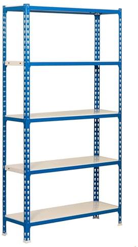 SimonRack Schwerlastregal, Lagerregal, 200x100x30 cm, Metallregal, Kellerregal, Biegestelle 180 kg, 5 Fachböden, Blau/Weiss - Simonclick