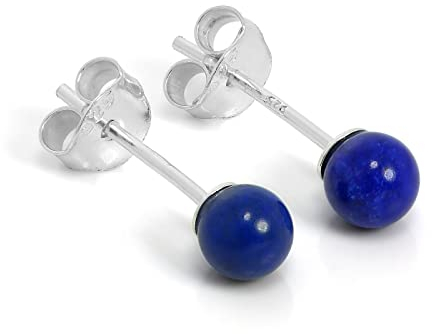 925 Sterlingsilber & 4mm Lapislazuli Stein Ohrstecker