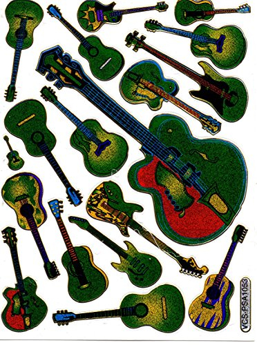 Gitarre Musik bunt Aufkleber 18-teilig 1 Blatt 135 mm x 100 mm Sticker Basteln Kinder Party Metallic-Look