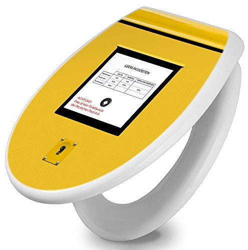 banjado Toilettendeckel mit Absenkautomatik 44,5x37cm / WC Sitz mit Absenkautomatik/Toilettensitz Duroplast mit Edelstahl Scharnieren/Klodeckel mit Absenkautomatik Motiv Briefkasten Gelb