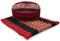 livasia Meditationsset L - Ø 38x15cm / Matte 50x50x4,5cm - Yogaset mit Kissen und Matte, Pouf, Yogamatte und Yogakissen mit Kapok handgefertigt, Bodenkissen Outdoor, Zafukissen (Rot/Elefanten)