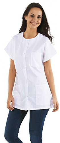 KODAMA - Tunique Médicale Femme Col Rond -Blanche, Manche Courte- Blouse Professionnel Boutons Pression – Facile d'entretien (Taille 5 - XXL - 54/56)