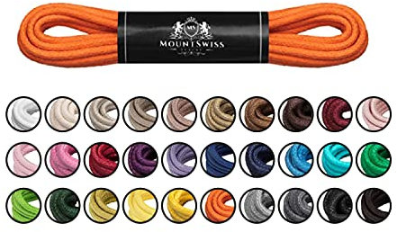 Mount Swiss Luxury Schuhbänder I Wasserabweisende und reißfeste Schnürsenkel rund ø 2-3 mm aus feiner Baumwolle/gewachst Farbe: orange, Länge: 80 cm