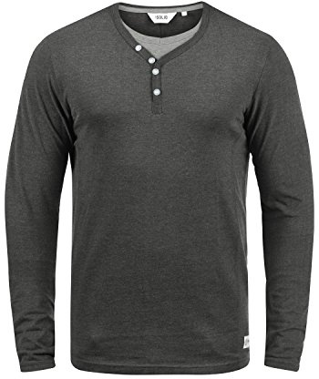 !Solid SDDoriano Herren Longsleeve Langarmshirt Shirt mit Grandad-Ausschnitt Baumwollmischung Regular fit, Größe:S, Farbe:Dark Grey Melange (8288)