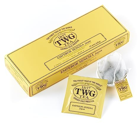 TWG Tea | Emperor Sencha | Grüner Tee | Japanischer Tee | 15 Handgenähte Teebeutel aus Baumwolle | Geschenkset
