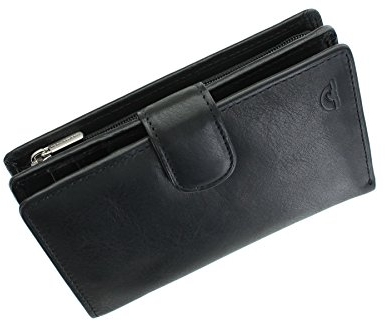 Tony Perotti Geldbörse Geldbeutel, vollnarbiges Leder, mit Laschenverschluss und RFID-Schutz 1009_1 Schwarz