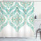 ABAKUHAUS Traditionnel Rideau de Douche, Vintage Floral Boho, Tissu Ensemble de Décor de Salle de Bain avec Crochets, 175 cm x 240 cm, Vert Tan