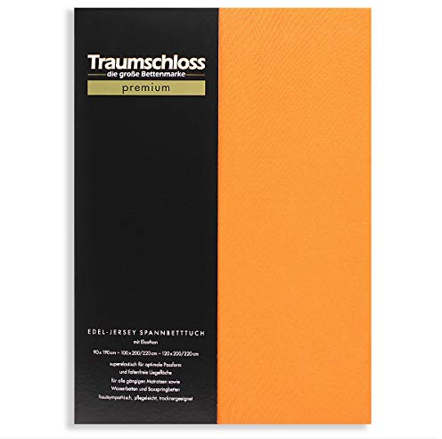 Traumschloss Spannbetttuch »Premium« Mako Baumwolle mit Elasthan | Edel-Jersey | samtweich & angenehm zur Haut | Mandarine | 180-200x200-220cm
