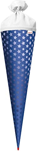 ROTH Bastel-Schultüte groß ultramarinblau - Sterne mit Glanz-Effekt 70 cm - rund Rot(h)-Spitze und Filzverschluss weiß