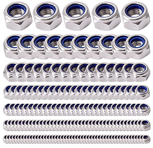Ecrous - Eagles 175pcs 304 Kit d'assortiment d'écrou de blocage en nylon en acier inoxydable M3 M4 M5 M6 M8 M10 M12 Écrou de blocage en nylon