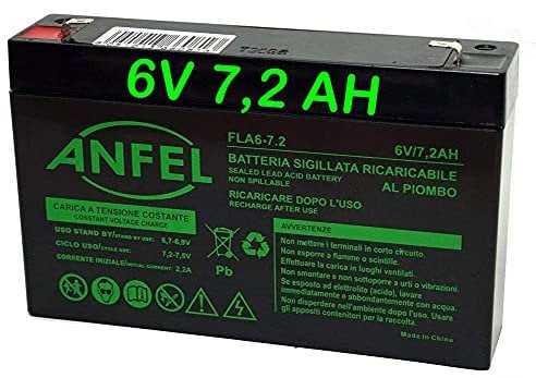 ANFEL Batteria 6V 7AH 02090056 perg perego 7,2 ah Versione maggiorata Lunga Durata