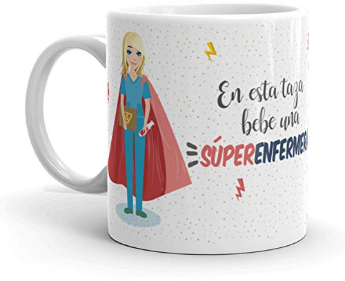 Kembilove Taza de Café Enfermera – En esta taza bebe una Súper Enfermera – Taza de Desayuno para la Oficina – Taza de Café y Té para Profesionales – Regalos Personalizados