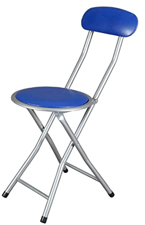 thesecrethome.es - Taburete Plegable de Cocina - Silla Plegable de Metal con Asiento y Respaldo Acolchado - Silla Apta para Interior y Exterior - Alto. 72 cm x Diámetro. Ø30 cm - Azul Oscuro