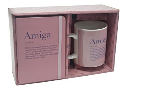 Taza con Frase, Taza y Libreta con Frase Amiga 300mL, 8x9,5x8cm - Hogar y Más - B