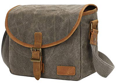 Neuleben Fototasche Wasserdicht Canvas Kameratasche für DSLR SLR Umhängetasche Vintage Unisex Camera Bag Messenger Bag (Grün)