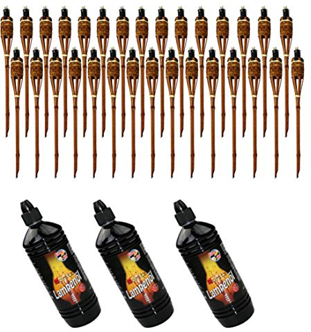 Moritz 30 Bambusfackeln 90 cm Dunkelbraun Deluxe Öllampe + 3X 1 l Lampenöl