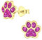 FIVE-D Ohrringe Pfote Tatze Hund 925 Sterling Silber gold Kinder Damen Mächen (Gold-Fuchsia)
