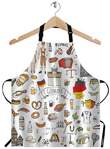 WONDERTIFY Europa Deutschland Reiseelemente Schürze, Deutschland Ikonen, Wurst, Bier, Weizen, Brot, Fußballschloss, Latzschürze mit verstellbarem Hals für Männer und Frauen, Bistro, Grillschürze