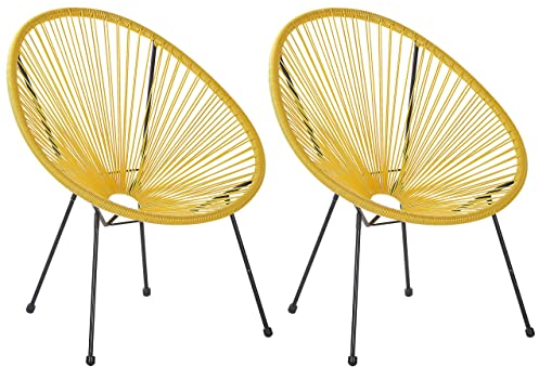 Lustiges Balkonset 2 Stühle Spaghetti-Optik Rattan gelb Acapulco