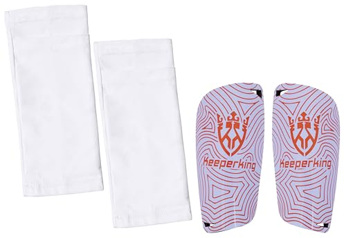 Keeperking Schienbeinschoner Fußball für Erwachsene Jugend Kinder Fussball Socken Shin Guard Herren Jungen Mädchen Fußball mit Gepolsterter Knöchelschutz Ausrüstung (L, Orange)