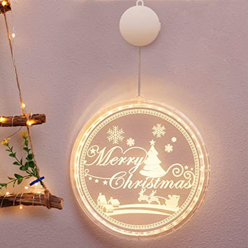 Bseical Fensterdeko Weihnachten Mit Saugnapf, Weihnachtsbeleuchtung Innen Fenster LED Warmweiß, Weihnachtsbaum Lichterkette Batterie Kabellos Weihnachtsdeko Weihnachtsbaumschmuck (Frohe Weihnachten)