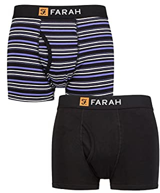 Farah Mens Classic Keyhole Trunks - Plain and Striped Designs, Soft Cotton in a Multipack Pack of 2 Sizes S,M,L,XL,XXL Black/Purple M