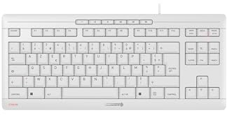 CHERRY STREAM KEYBOARD TKL, Kabelgebundene Tastatur ohne Nummernblock, Französisches Layout (AZERTY), Leiser Tastenanschlag, Einzigartiges Tippgefühl, Weiß-Grau
