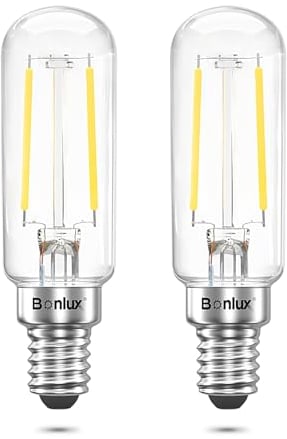 Bonlux Cooker Hood Bulbs, 4W E14 Extractor Fan Light Bulb, T25 Tubular Filament Bulb SES LED Appliance Lamp 40W Incandescent Replacement Small Edison Screw Bulb Cool White 6000K (2-Pack)