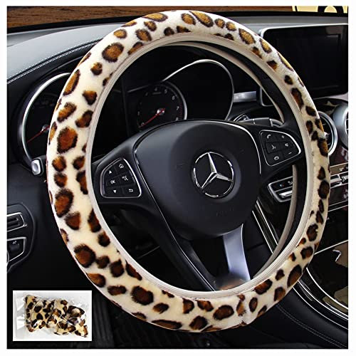 Egurs Leopard Lenkradbezug Universal Auto Lenkradhülle Lenkrad Abdeckung rutschfeste Auto Lenkradabdeckung Lenkradschoner Car Zubehör Beige