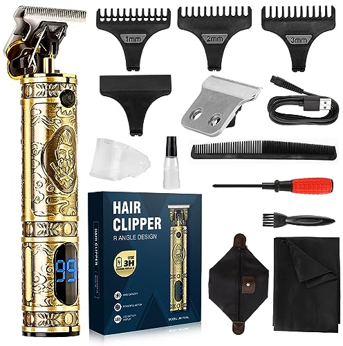 Haarschneidemaschine Profi Bartschneider Herren 0 mm Langhaarschneider LED Gold King T Blade Professional Hair Trimmer mit Edelstahlklingen PräZisionstrimmer Kurzhaarschneide Set Herren Geschenke
