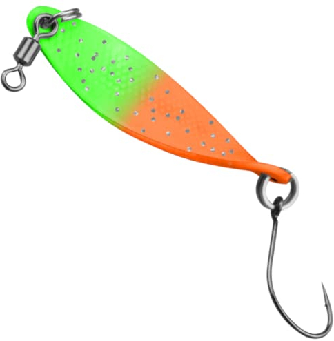 FTM Spoons zum Forellenangeln Spoon WOB 3,2g 4cm, Farbe:neon orange-neon grün Glitter/neon grün Gitter