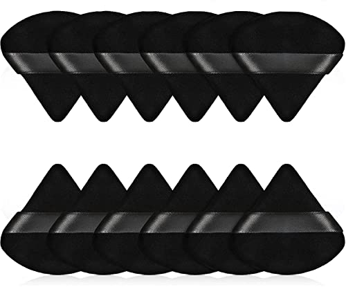 12 Pièces Houppette Triangle Houppette Douce Maquillage Houppette Poudre Réutilisable Triangle Sec Humide Velour Bouffée pour Poudre Libre Maquillage Quotidien Fond de Teint Crème Blush (Noir)