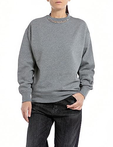 Replay Damen Sweatshirt aus Baumwolle, Melange Grey. M02 (Grau), M