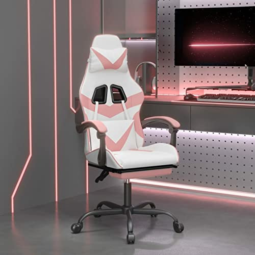 Festnight Sedia da Gaming con Poggiapiedi, Sedia Gaming, Poltrona Gaming, Sedia Gamer, Sedia Gaming Economica, Bianco e Rosa in Similpelle