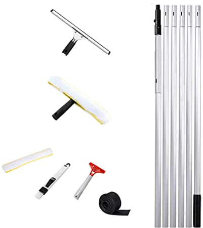 MQZHUK Fensterwischer-Reiniger Fensterwischer Microfaser 1.4m/2.4m/3.4m/4.4m/5m/6m Aluminiumstange Zubehör zum Fenster putzen I Reinigung von Solaranlage Photovoltaik Rutschfester Griff (6m)