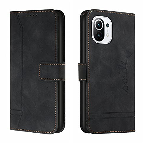 Bravoday Hülle für Xiaomi Mi 11, PU Ledertasche Handyhülle Flip Schutzhülle Kompatibel mit Xiaomi Mi 11, mit Kartenfäch & Kickstand, Schwarz
