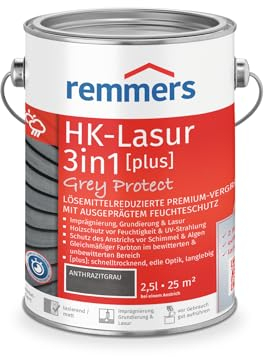 Remmers Aqua Lasure HK 3en1 Grey Protect gris anthracite, 2,5 litres, Lasure pour bois, Protection 3 en 1 pour le bois, en teintes de gris naturel, pour les palissades, carports et chalets de jardin