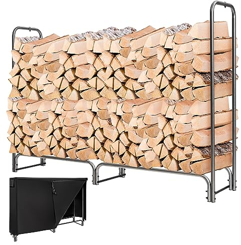 COSTWAY Range Bûche Extérieur avec Housse PVC Imperméable, Abri Bûche Rangement Bois 36-61cm de Long, Porte-bûches Abris Bois pour Cheminée, Poêle, Brasero, Noir (184 cm)
