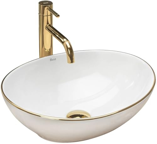 GTM Design Aufsatzwaschbecken Glanz Modern Waschbecken ohne Hahnloch - Elegant Aufsatzwaschbecken Oval für Badezimmer und Gäste WC - nur Bad Waschbecken - Modell 7