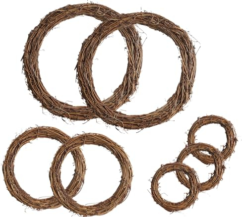 7 Piezas Corona de Ratan,Corona de Mimbre,Corona Navidad DIY,Colgando Corona,Guirnalda Natural para Puerta Boda Festival Colgante de Pared Decoración (12, 20, 30 cm)